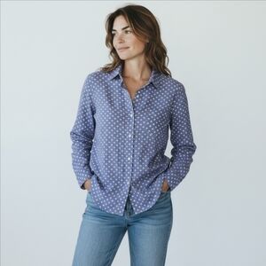 Frank & Eileen Women's Shirt "Eileen" Blue & White Star Print Size Medium